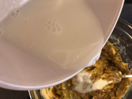 Avocado Quick Bread - add milk to the sugar and avocado mixture