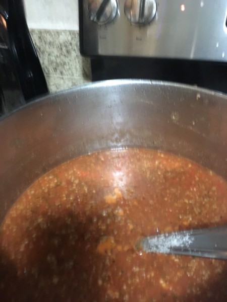 heating the spaghetti sauce