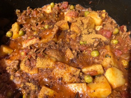 Indian Ground Beef with Potatoes in pan