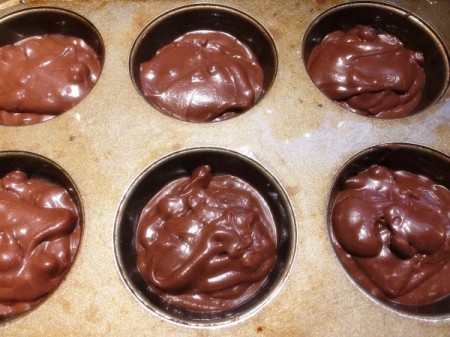 brownie batter in cupcake pan