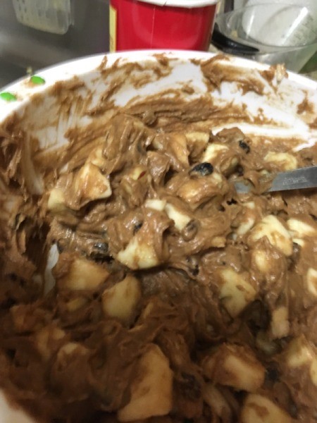 adding apples and nuts