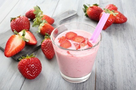 Strawberry Smoothie with fresh strawberries.