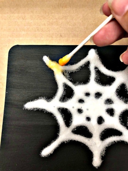 Salt Spider Web Painting - touch Q-tip to the salt and watch it absorb the paint