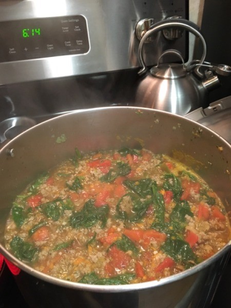 simmering Italian Sausage Spinach Orzo Soup