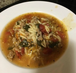 Italian Sausage Spinach Orzo Soup in bowl