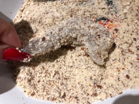 coating Shrimp with almond breading