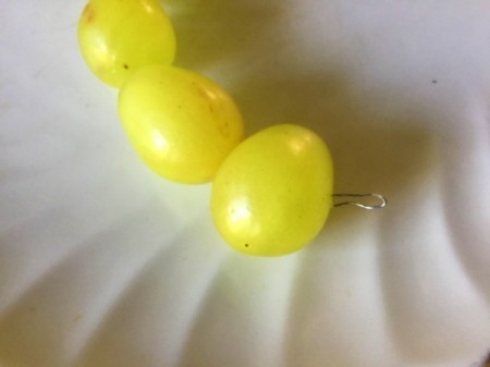 Grape and Edamame Caterpillars - at the end of the wire fold it into a tongue shape and stick back into the grape