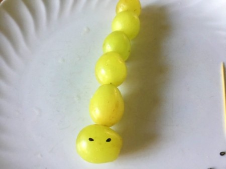 Grape and Edamame Caterpillars - wooden skewers or toothpicks can also be used