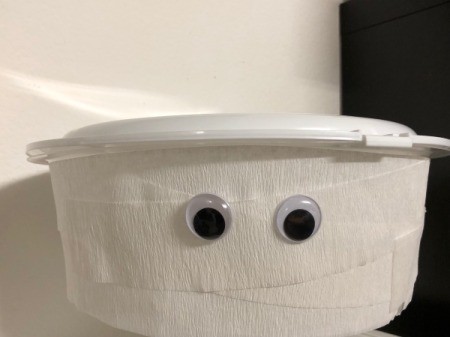 Mummy Candy Bowl - wrapped bowl with eyes in place