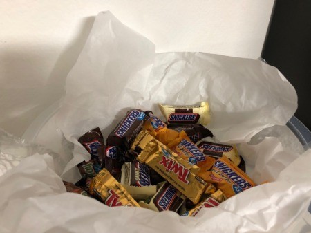 Mummy Candy Bowl - remove the base and line the lid with tissue paper and add treats