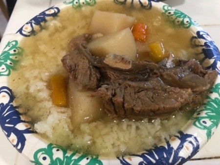 Reheat Rice with Hot Soup - homemade soup served over leftover rice