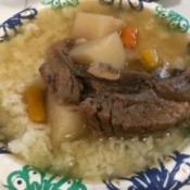 Reheat Rice with Hot Soup - homemade soup served over leftover rice