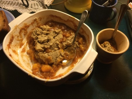 Peach Cobbler in baking dish