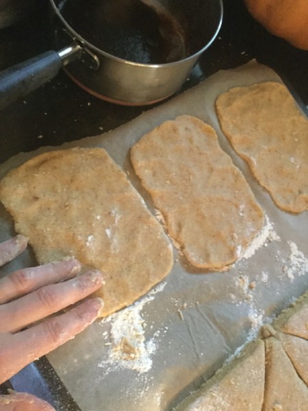patting dough rectangles