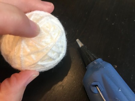 Yarn Ball Spider Egg Sacs - cut yarn and hot glue the end in place