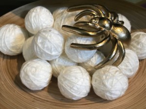 Yarn Ball Spider Egg Sacs - closeup of craft