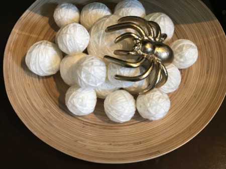 Yarn Ball Spider Egg Sacs - place the egg sacs in your bowl, add the spider and display
