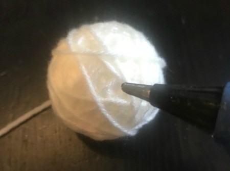 Yarn Ball Spider Egg Sacs - continue wrapping until the foam ball is covered