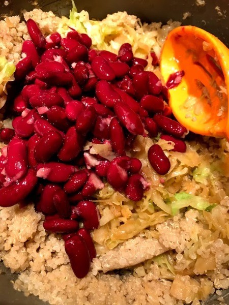 adding Kidney Beans and cabbage to Quinoa