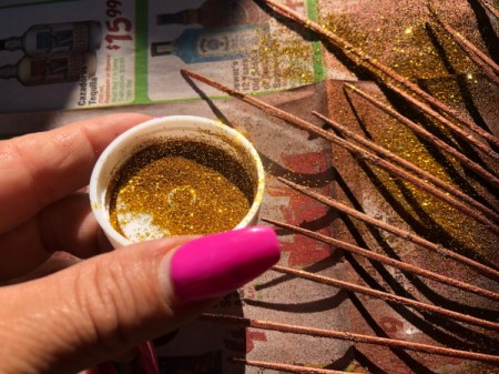 Sun Goddess Headdress - add glitter to the ties while the paint is still wet if desired