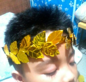 Laurel Leaf Headdress - child wearing the laurel leaf headdress