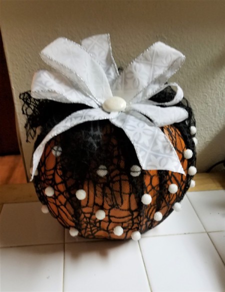 Black Lace and White Ribbon Pumpkin