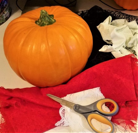 Black Lace and White Ribbon Pumpkin