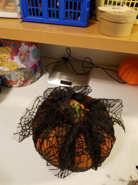 Black Lace and White Ribbon Pumpkin - view from the top