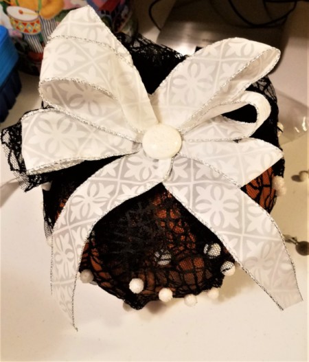 Black Lace and White Ribbon Pumpkin