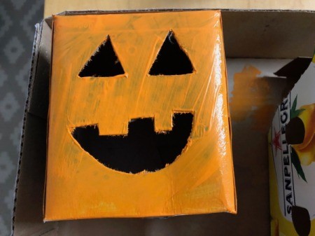 Cardboard Halloween Pumpkin and Ghost - painted box