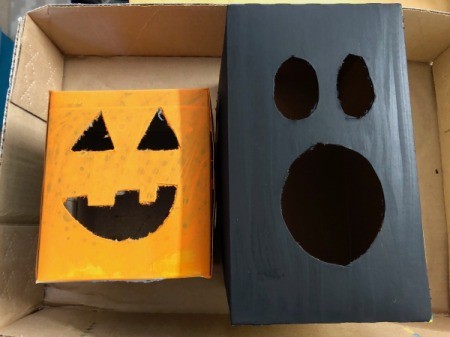 Cardboard Halloween Pumpkin and Ghost - pumpkin and ghost boxed both painted