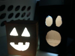 Cardboard Halloween Pumpkin and Ghost - lighted box decorations