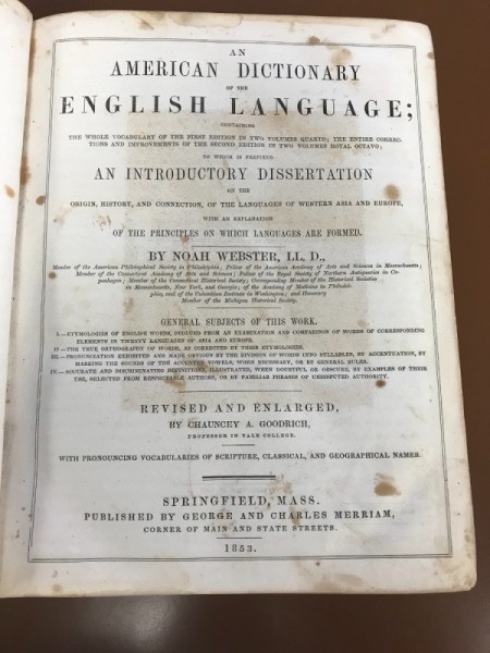 Value of an 1853 Webster's Dictionary - cover page
