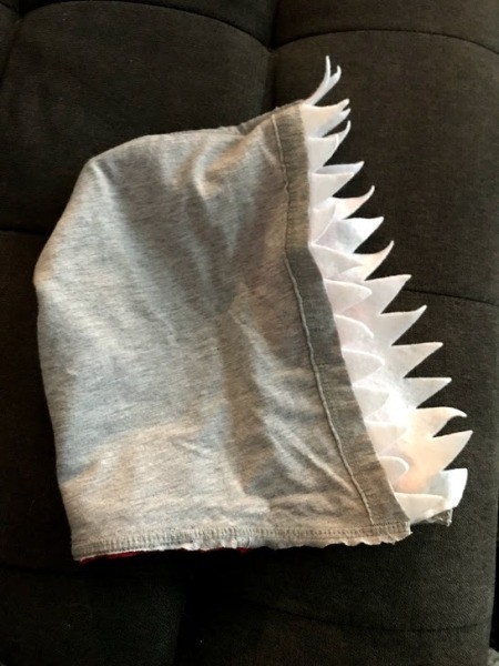 Kid to Toddler Shark Halloween Costume  - gray hood with white felt shark teeth glued in place