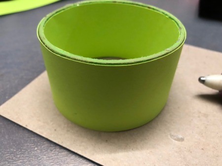 Birthday Cake Gift Box - glue one strip to the outside of the roll and one on the inside