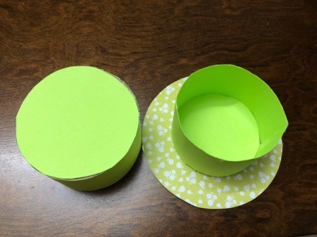 Birthday Cake Gift Box - base glued and remaining paper circle glued to the top of the tape roll