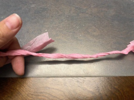 Birthday Cake Gift Box - twisted length of pink crepe paper