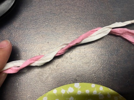 Birthday Cake Gift Box - twist the two strands together- closeup