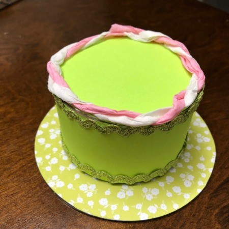 Birthday Cake Gift Box - icing done and sticker ribbon used to complete side decorations