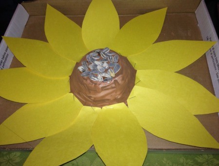 Paper Bowl Sunflower - you can apply glue to the bottom of the bowl and add sunflower seeds