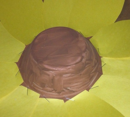 Paper Bowl Sunflower - staple petals to outside of bowl using only one staple per petal