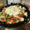 olives, green onions, and feta