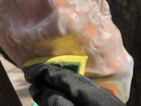 Milk Jug Skulls - ice the sponge and press on the teeth