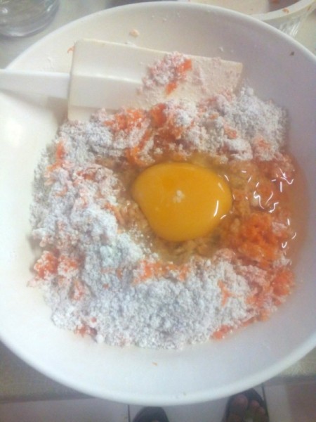 adding egg to batter