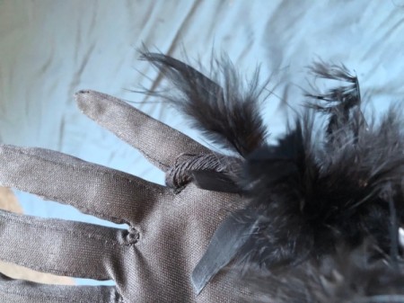 Raven Masquerade Costume - hook loop end of boa around the pinky finger of your gloves and sew in place