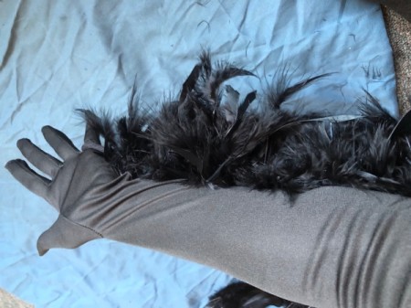 Raven Masquerade Costume - sew boa up the seam of the glove and leave excess