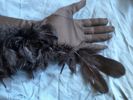 Raven Masquerade Costume - add a second medium feather and glue in place