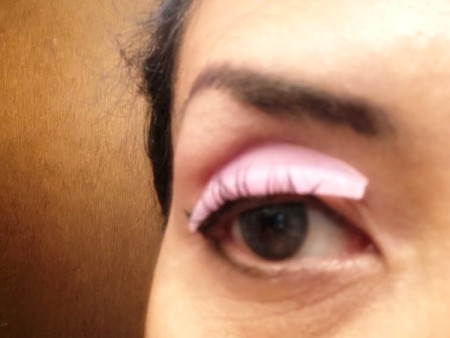 DIY Long-Lasting Eyelash Lift - work in small ares to add glue to lashes and press up onto the pad