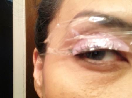 DIY Long-Lasting Eyelash Lift - apply perming lotion and then plastic wrap