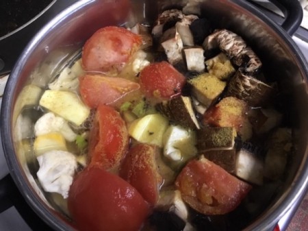 vegetables in stew pot